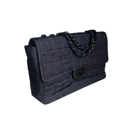 Sold Chanel So Black Canvas Classic Flap 2002 Ice Cube Chocolate Bar Shoulder Bag Black Hardware