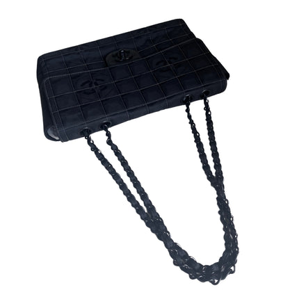 Sold Chanel So Black Canvas Classic Flap 2002 Ice Cube Chocolate Bar Shoulder Bag Black Hardware