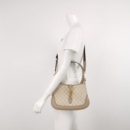 Gucci Jackie 1961 Small Cream Beige Monogram Canvas and Leather Bag