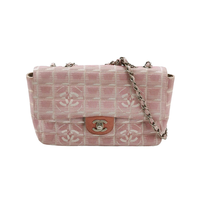 Chanel Pink Medium Canvas Ice Cube Classic Flap 2000-2002 Travel Line Shoulder Bag