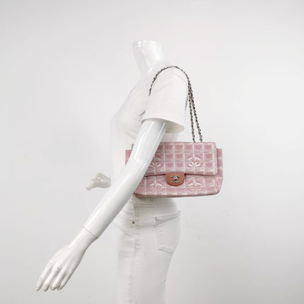 Chanel Pink Medium Canvas Ice Cube Classic Flap 2000-2002 Travel Line Shoulder Bag
