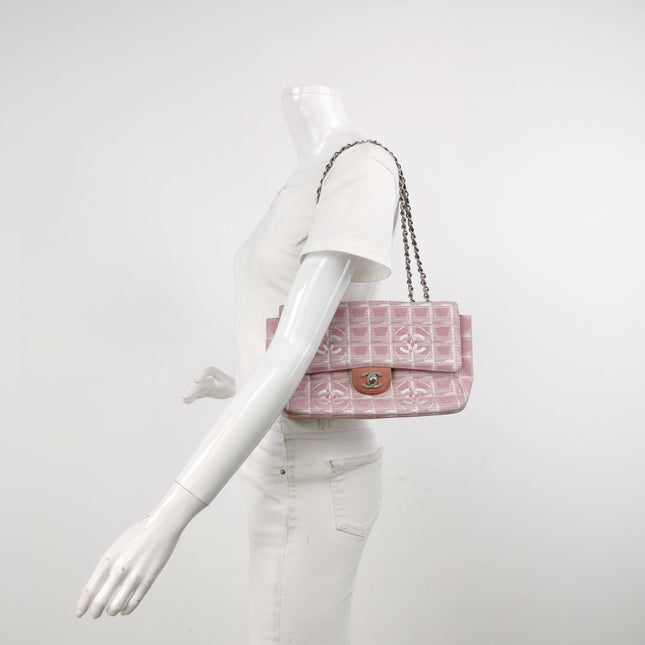 Chanel Pink Medium Canvas Ice Cube Classic Flap 2000-2002 Travel Line Shoulder Bag