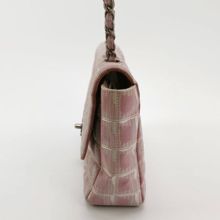 Chanel Pink Medium Canvas Ice Cube Classic Flap 2000-2002 Travel Line Shoulder Bag