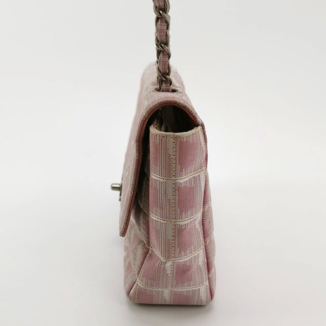 Chanel Pink Medium Canvas Ice Cube Classic Flap 2000-2002 Travel Line Shoulder Bag