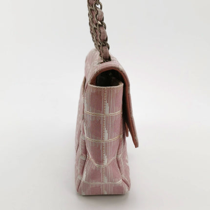 Chanel Pink Medium Canvas Ice Cube Classic Flap 2000-2002 Travel Line Shoulder Bag