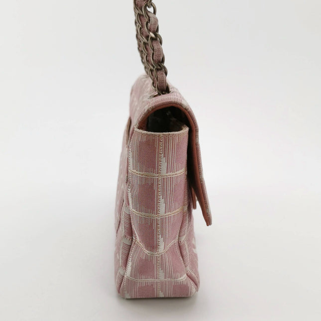 Chanel Pink Medium Canvas Ice Cube Classic Flap 2000-2002 Travel Line Shoulder Bag