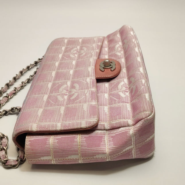 Chanel Pink Medium Canvas Ice Cube Classic Flap 2000-2002 Travel Line Shoulder Bag