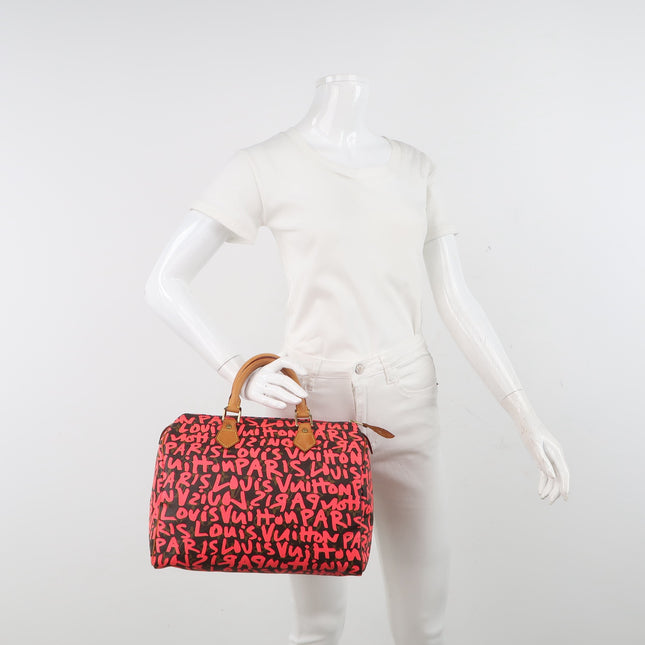 Louis Vuitton Speedy 30 Red Graffiti Handbag