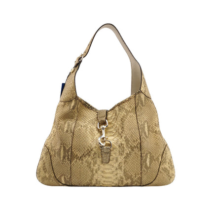 Gucci Jackie Vintage Large Beige Snake-skin Leather Gold Hardware Shoulder Bag