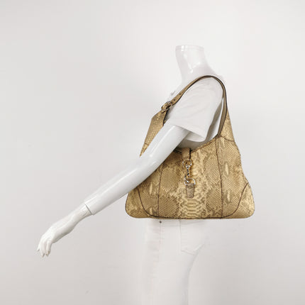 Gucci Jackie Vintage Beige Snake-skin Leather Gold Hardware