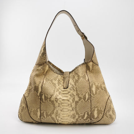 Gucci Jackie Vintage Beige Snake-skin Leather Gold Hardware