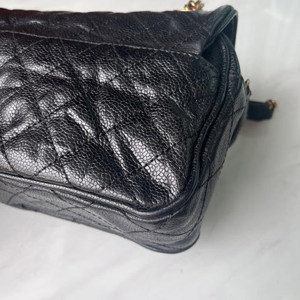 Sold Chanel Shiva Flap Bag Distressed Black Caviar with Gold Chain