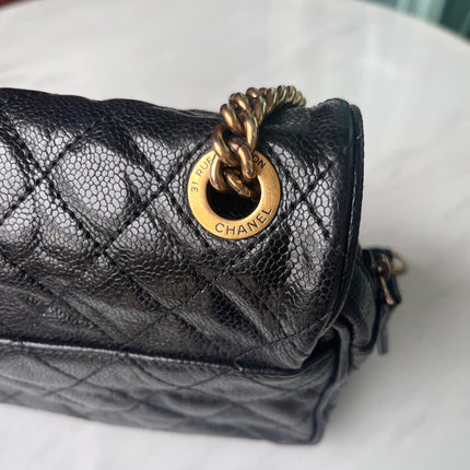 Sold Chanel Shiva Flap Bag Distressed Black Caviar with Gold Chain