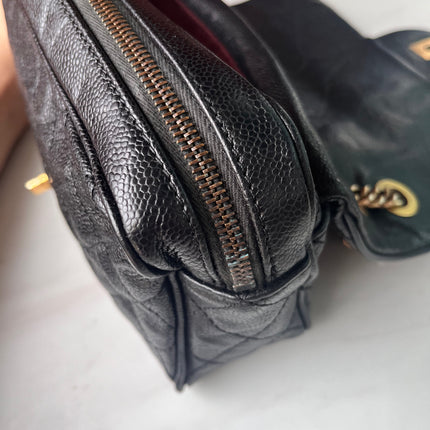Sold Chanel Shiva Flap Bag Distressed Black Caviar with Gold Chain