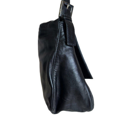 Fendi Mamma Baguette Black Lambskin Leather Green Enamel Buckle