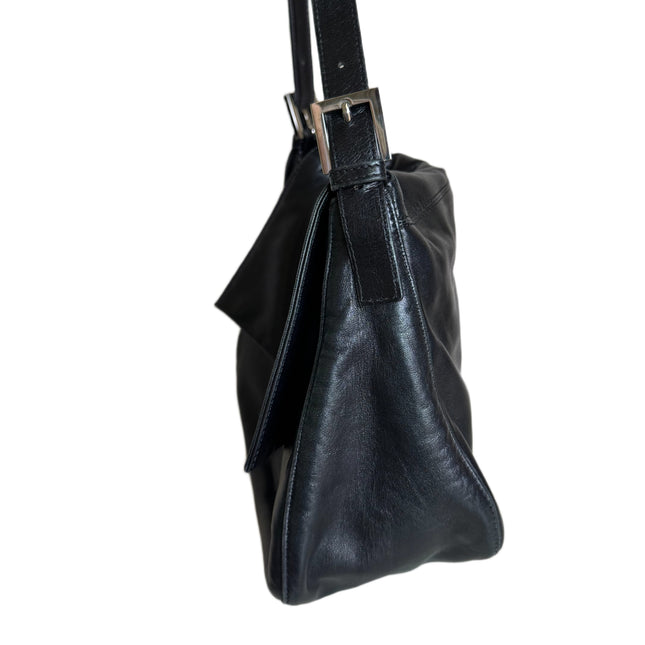 Fendi Mamma Baguette Black Lambskin Leather Green Enamel Buckle