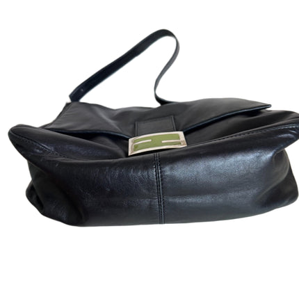 Fendi Mamma Baguette Black Lambskin Leather Green Enamel Buckle