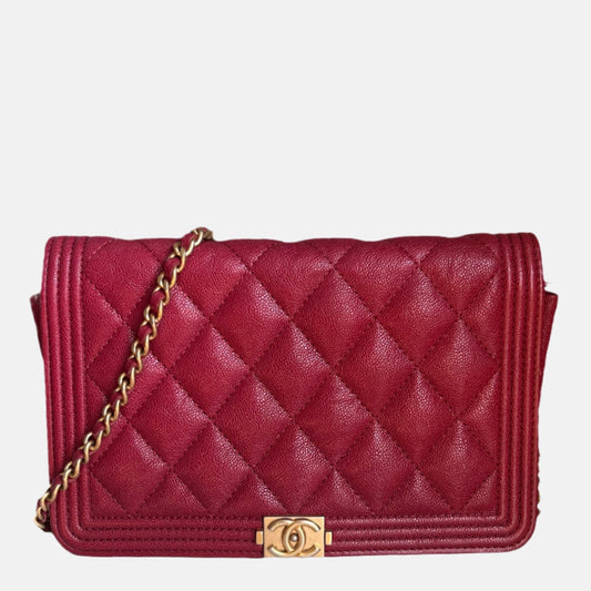 Chanel Wallet on Chain WOC Boy Red Caviar Leather with Antiqued Gold Hardware-Luxbags