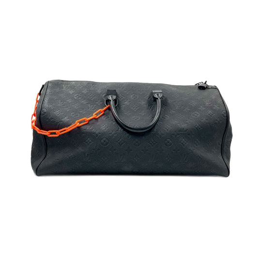 Louis Vuitton Keepall Monogram Bandouliere 50 Absolute Black with Orange Chain Virgil Abloh Design-Luxbags
