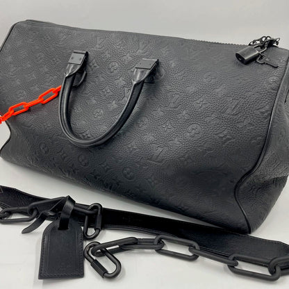 Louis Vuitton Keepall Monogram Bandouliere 50 Absolute Black with Orange Chain Virgil Abloh Design