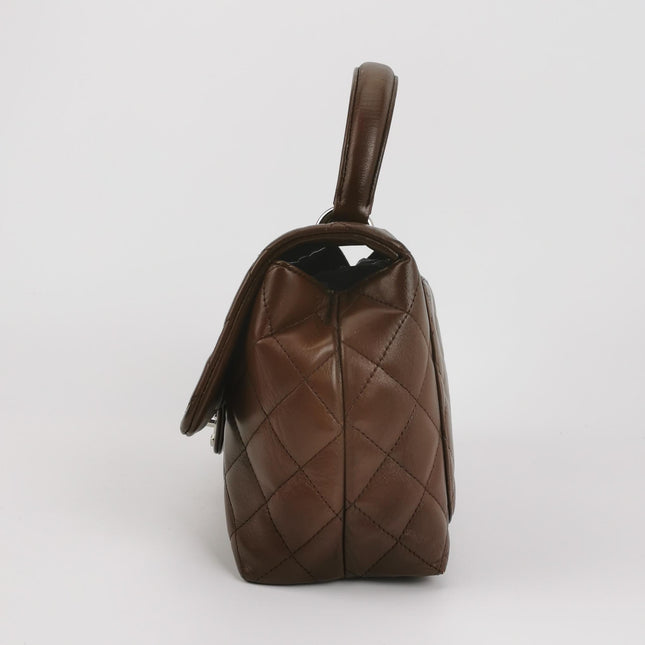 Chanel Vintage Top Handle Kelly Flap Bag Brown lambskin leather