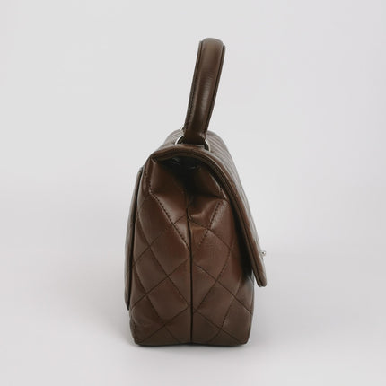 Chanel Vintage Top Handle Kelly Flap Bag Brown lambskin leather