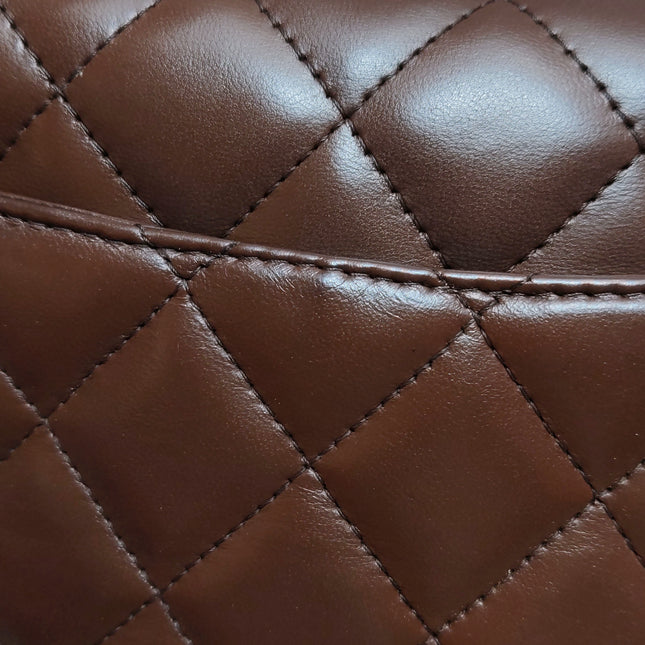 Chanel Vintage Top Handle Kelly Flap Bag Brown lambskin leather