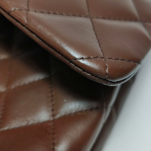 Chanel Vintage Top Handle Kelly Flap Bag Brown lambskin leather