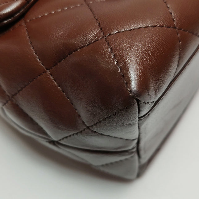 Chanel Vintage Top Handle Kelly Flap Bag Brown lambskin leather