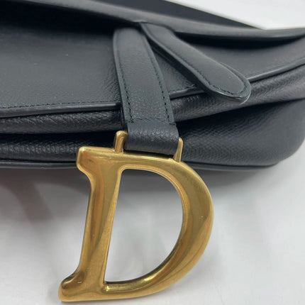 Sold Dior Saddle Black Medium Grained Leather Handbag with Gold Hardware