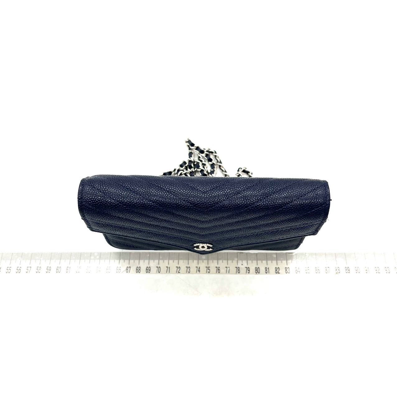 Chanel Chevron Wallet on Chain Navy Caviar Leather with Silver Hardware