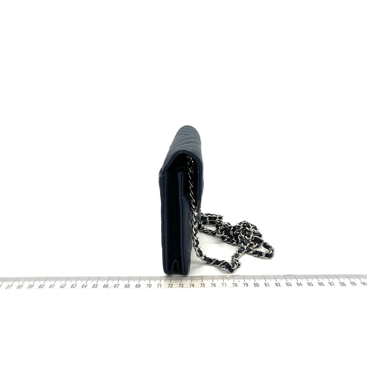 Chanel Chevron Wallet on Chain Navy Caviar Leather with Silver Hardware