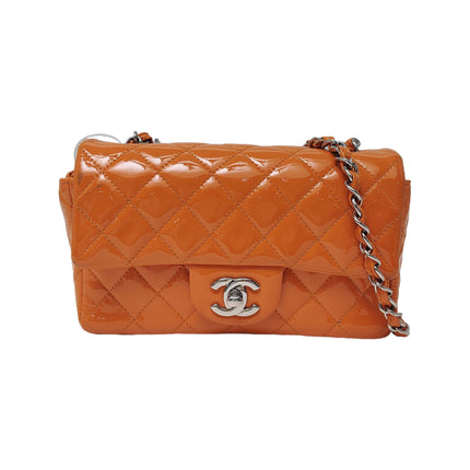 Chanel Classic Flap Rectangular Mini Orange Patent Leather Silver HW