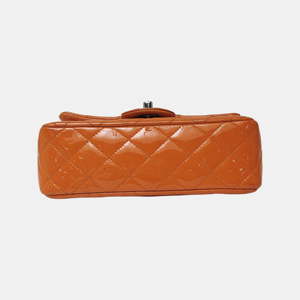 Chanel Classic Flap Rectangular Mini Orange Patent Leather Silver HW