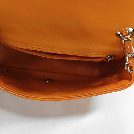 Chanel Classic Flap Rectangular Mini Orange Patent Leather Silver HW