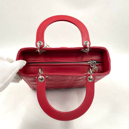Sold Lady Dior Medium Bag Red Lambskin Cannage Leather