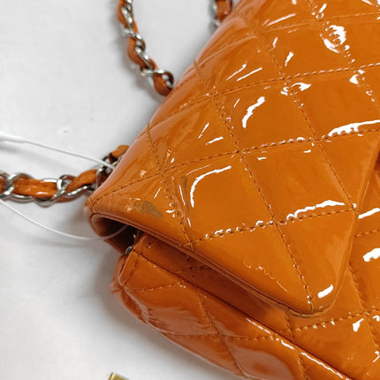 Chanel Classic Flap Rectangular Mini Orange Patent Leather Silver HW