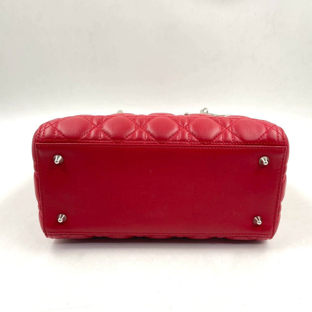 Sold Lady Dior Medium Bag Red Lambskin Cannage Leather