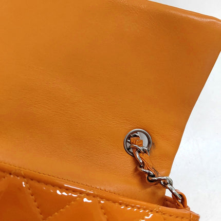 Chanel Classic Flap Rectangular Mini Orange Patent Leather Silver HW