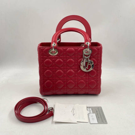 Sold Lady Dior Medium Bag Red Lambskin Cannage Leather