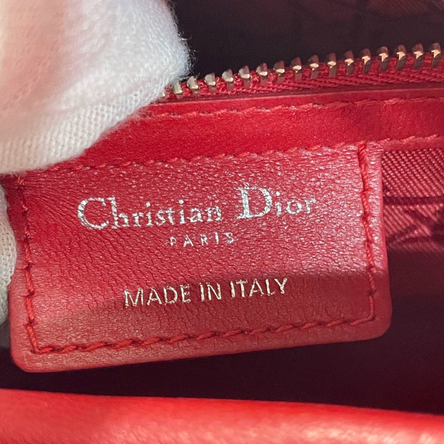 Sold Lady Dior Medium Bag Red Lambskin Cannage Leather