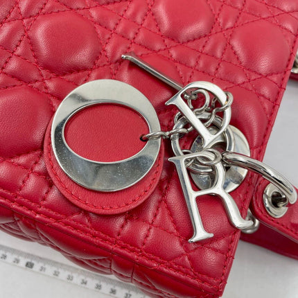 Sold Lady Dior Medium Bag Red Lambskin Cannage Leather