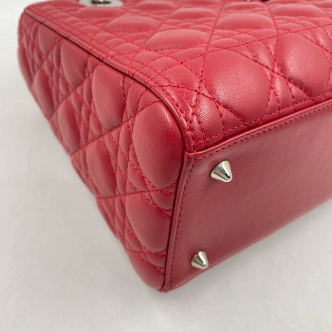 Sold Lady Dior Medium Bag Red Lambskin Cannage Leather