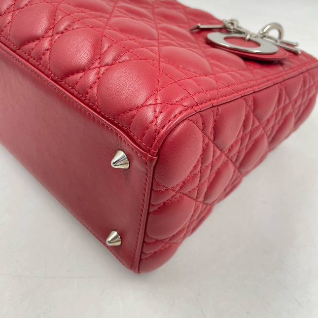 Sold Lady Dior Medium Bag Red Lambskin Cannage Leather