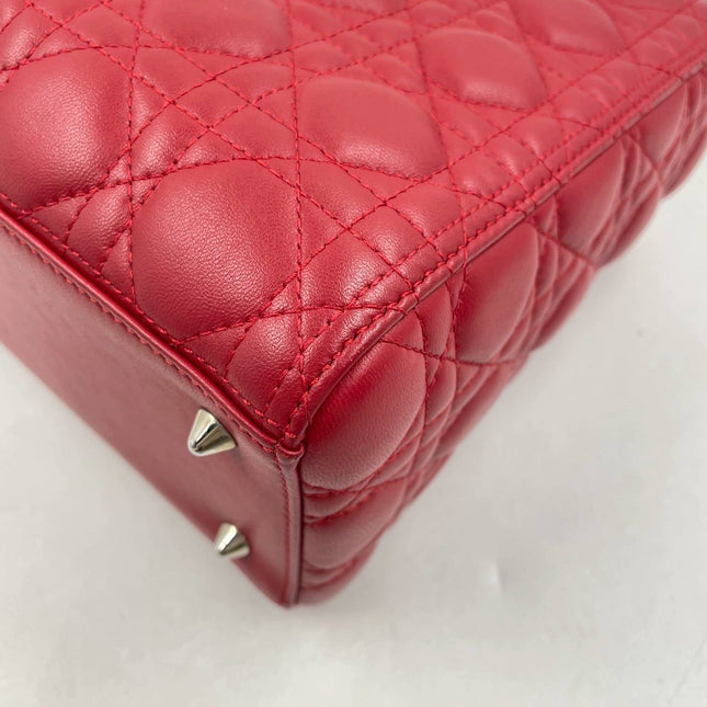 Sold Lady Dior Medium Bag Red Lambskin Cannage Leather