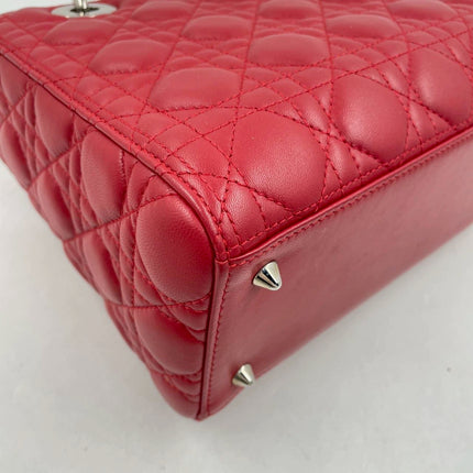 Sold Lady Dior Medium Bag Red Lambskin Cannage Leather