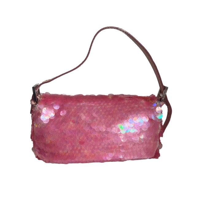 Sold Fendi Baguette Pink Translucent Circular Sequins with Python-skin Leather Strap