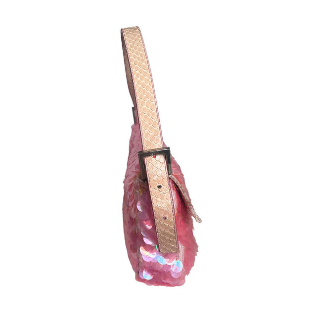 Sold Fendi Baguette Pink Translucent Circular Sequins with Python-skin Leather Strap