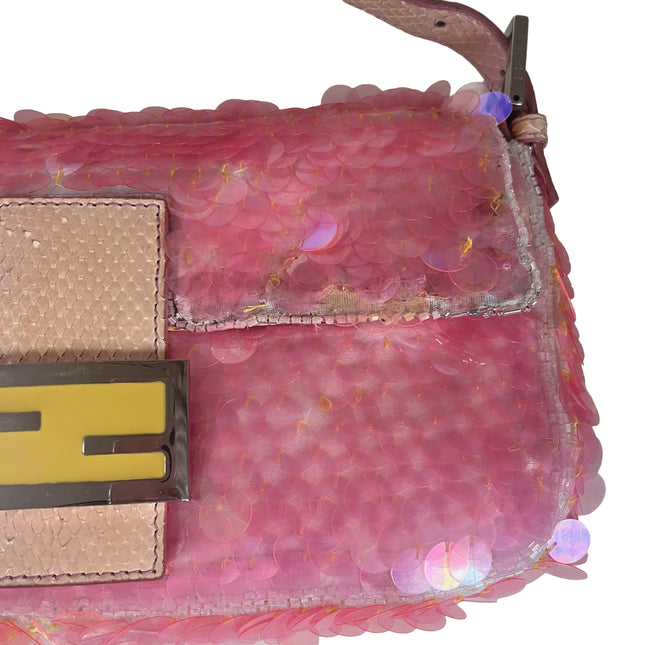 Sold Fendi Baguette Pink Translucent Circular Sequins with Python-skin Leather Strap