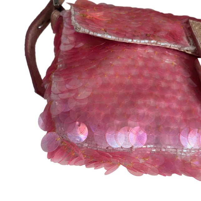 Sold Fendi Baguette Pink Translucent Circular Sequins with Python-skin Leather Strap